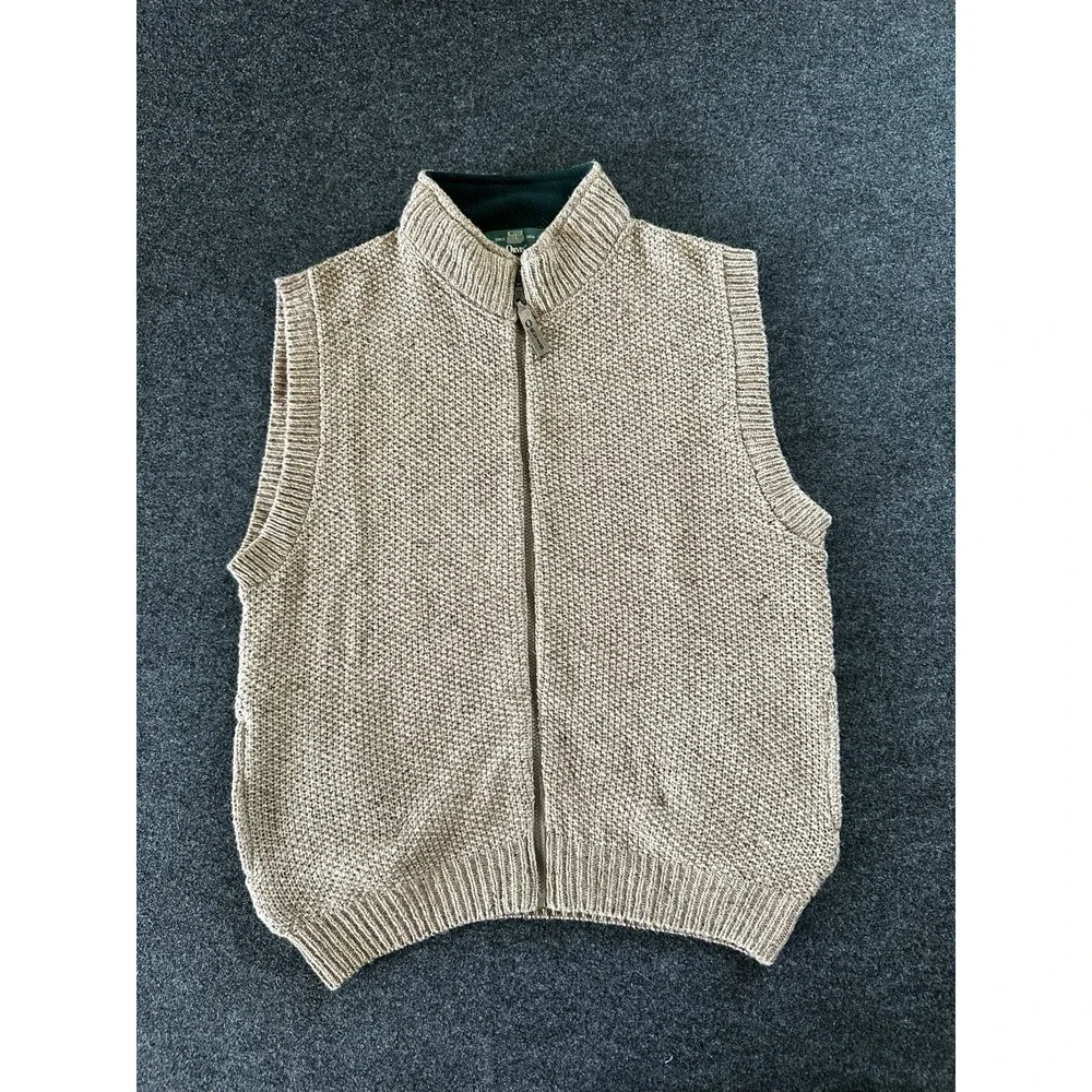 ORVIS SWEATER‎ VEST BROWN KNIT SLEEVELESS WOOL BLEND FULL ZIP MENS Sz LG Outdoor